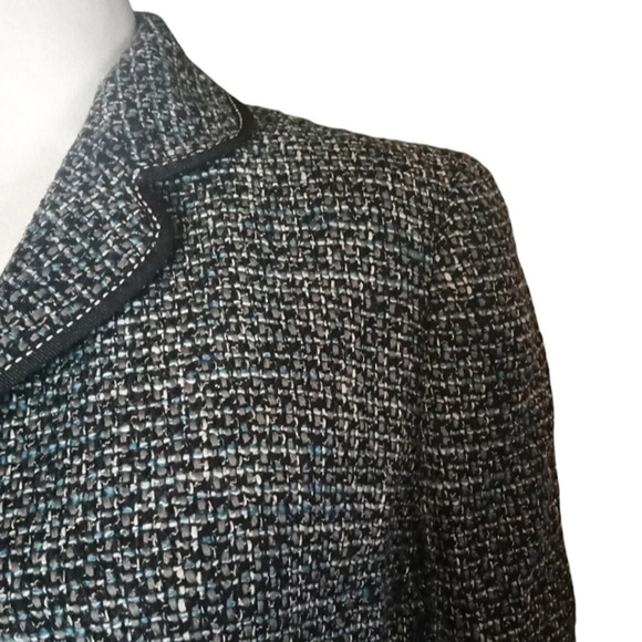 Elie Tahari Tweed Hidden Button Front Blazer Pockets Wool Blend Size Large - Picture 4 of 8